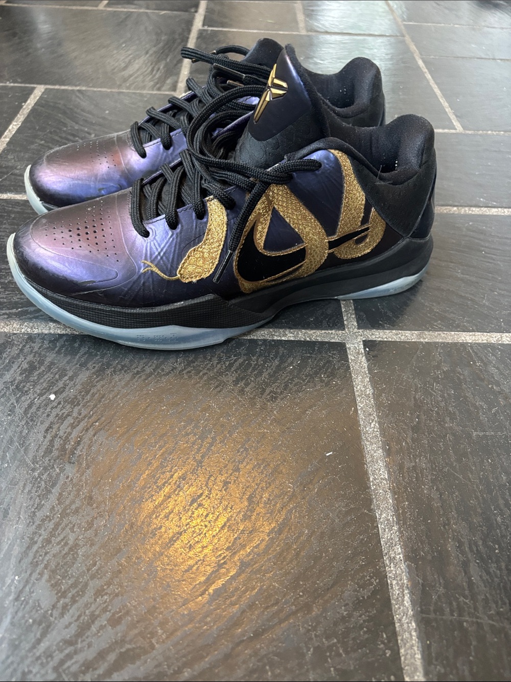 Kids Nike Kobe Basketball Shoes for - Black with Iridescent Purple & Gold Accent